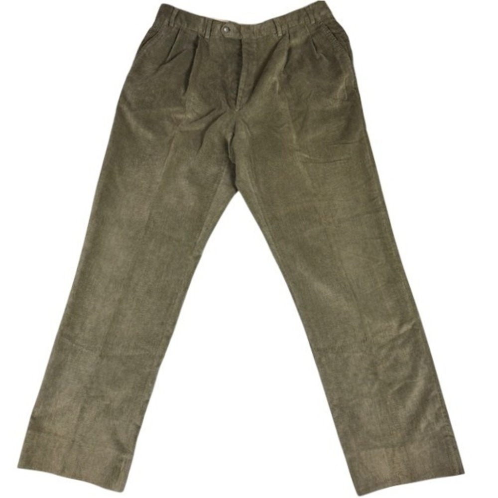 Berle Corduroy Pants Men's 38R Olive Green Pleated Straight Leg F. Rees Co.
